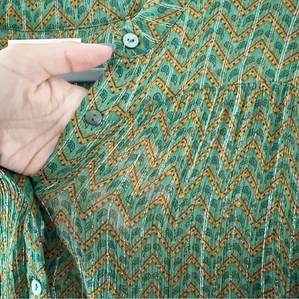 Ba&sh Wize Green Printed Sheer Long Sleeve Blouse Top Size 2 - Picture 4 of 8